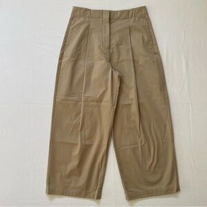 Zara Khaki Pleated Wide-Leg High Waisted Cropped Trousers Medium